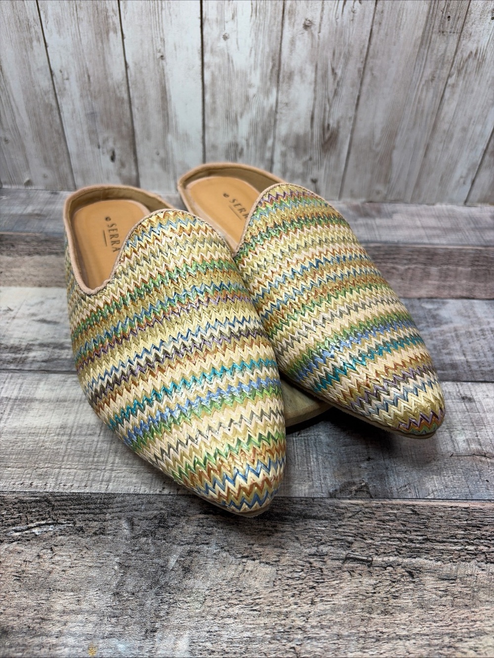 Serra Womens Multicolor Woven Pointed-Toe Mules Size 9